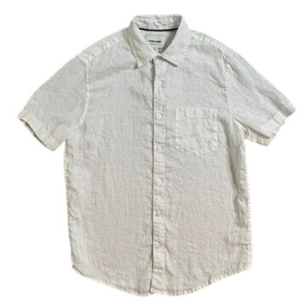 Thom Aaron Mens Small White 100% Linen Short Sleeve Button Up Shirt Pocket